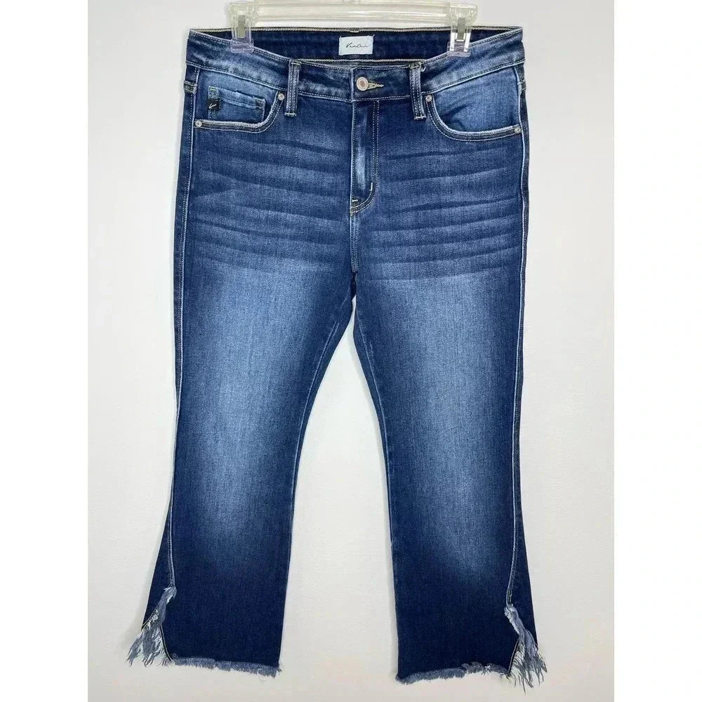 KanCan Quinn Mid Rise Ankle Flare Jeans Raw/Split/Frayed hem size 29